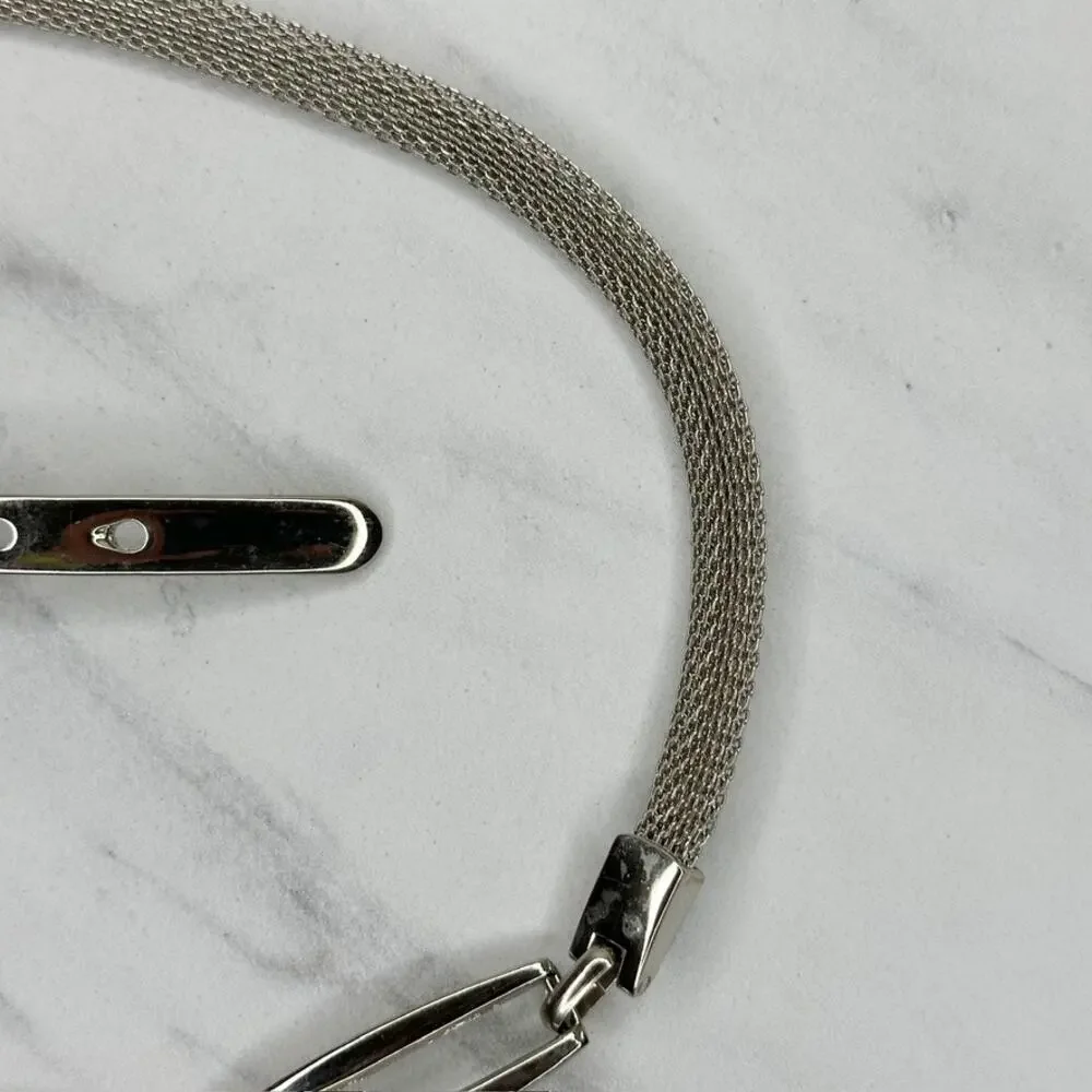 Silver Tone Metal Mesh Chain Belt Oval Bar Stations Buckle Large (L) ✨